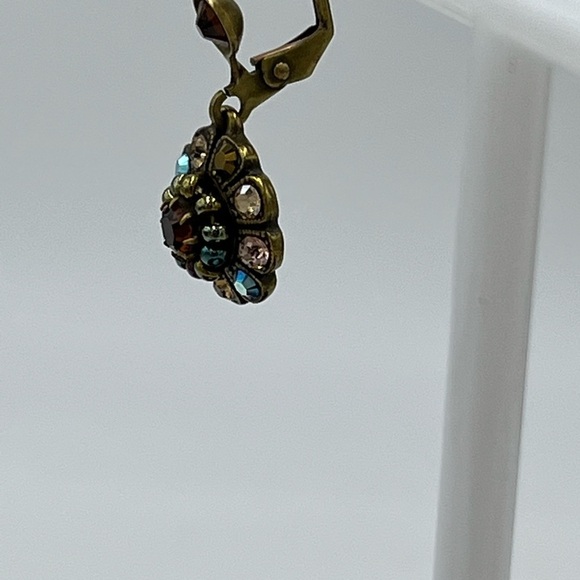 Michal Negrin Earrings Flower With Brown AB Swarovski Crystals Romantic Gift - Picture 8 of 16